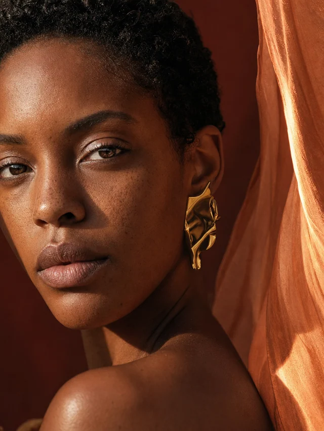 Editorial portrait: Adult woman in warm studio light