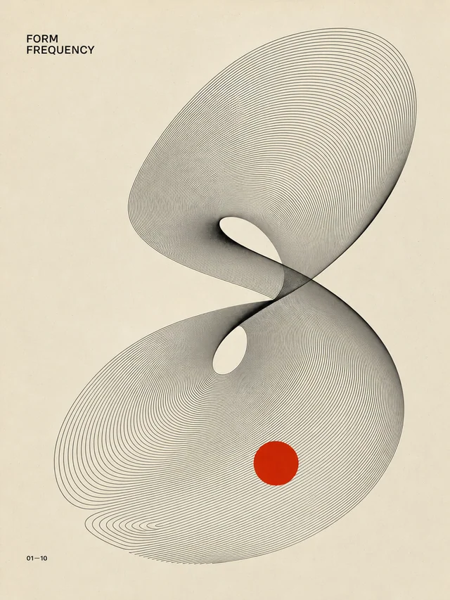 Graphic poster: Fine optical linework and understated poster typography